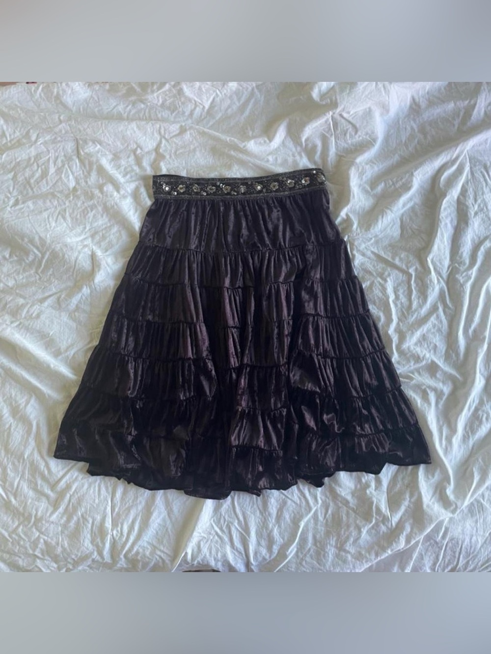Vintage Y2K Meghan Noland Los Angeles Dark Brown Velvet Beaded Skirt